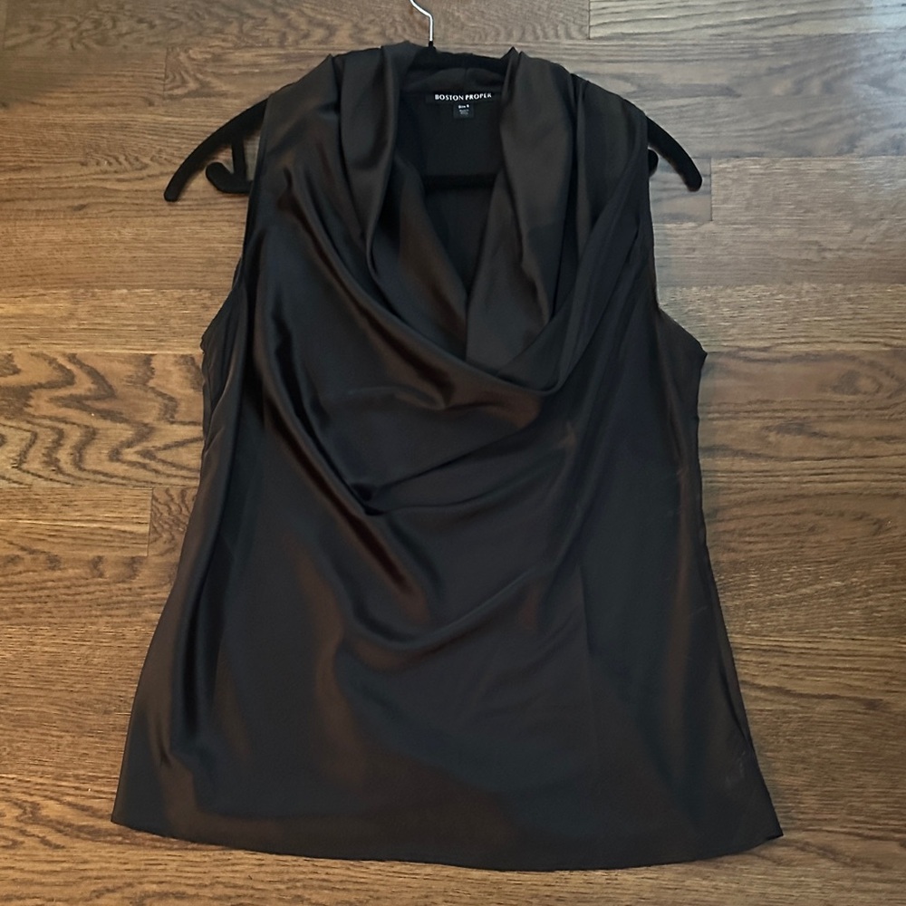 Boston Proper Black Satin Cowl Neck Sleeveless Camisole